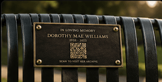 Dedication plaque keepsake with archive QR