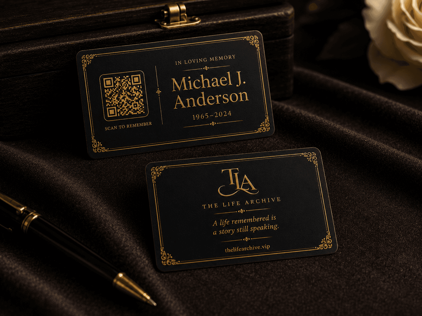 The Life Archive Memory Card display with archive QR