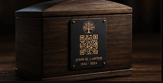 Urn keepsake tag with archive QR