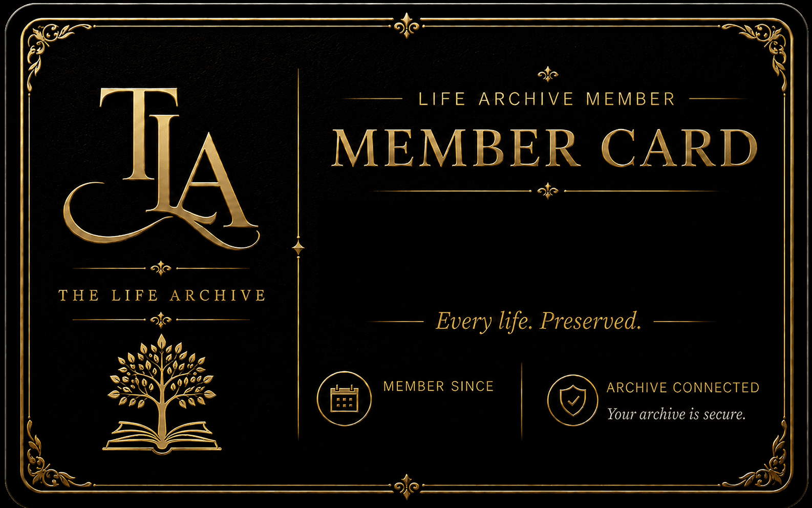 Front of The Life Archive Member Card for a living archive owner